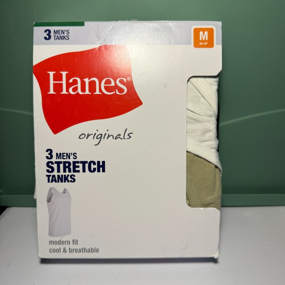 Mens Hanes Originals Stretch Tanks 3 Pack Size Medium NWT